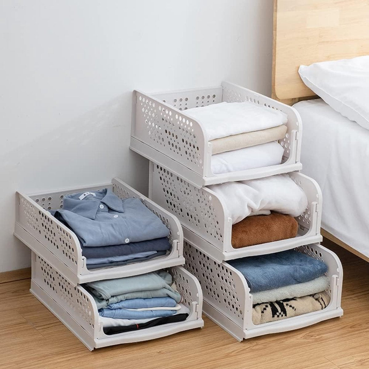 Set van 3 ladekasten Kledingkast Ladekasten Stapelbare plank voor kledingkast Binnen Opvouwbare opbergdozen Lade Wit Stapelbare lades voor kleding Slaapkamer Keuken Badkamer