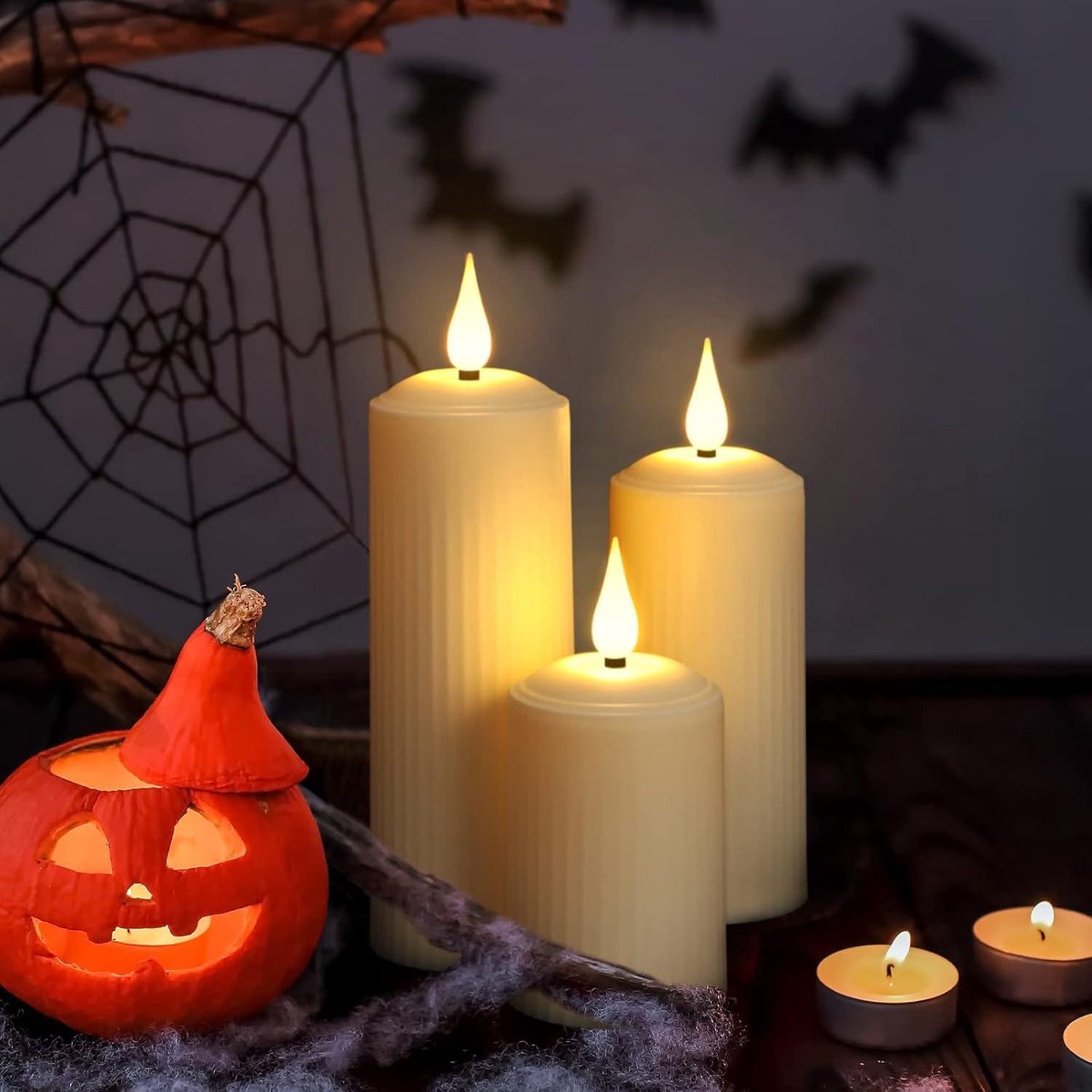 LED Candles with Moving Flame - Waterproof Rechargeable Candles - Timer Remote Control - Warm White Dimmable - Electric Flameless Pillar Candles - USB-Type-C Cable - Outdoor Use - Set of 3