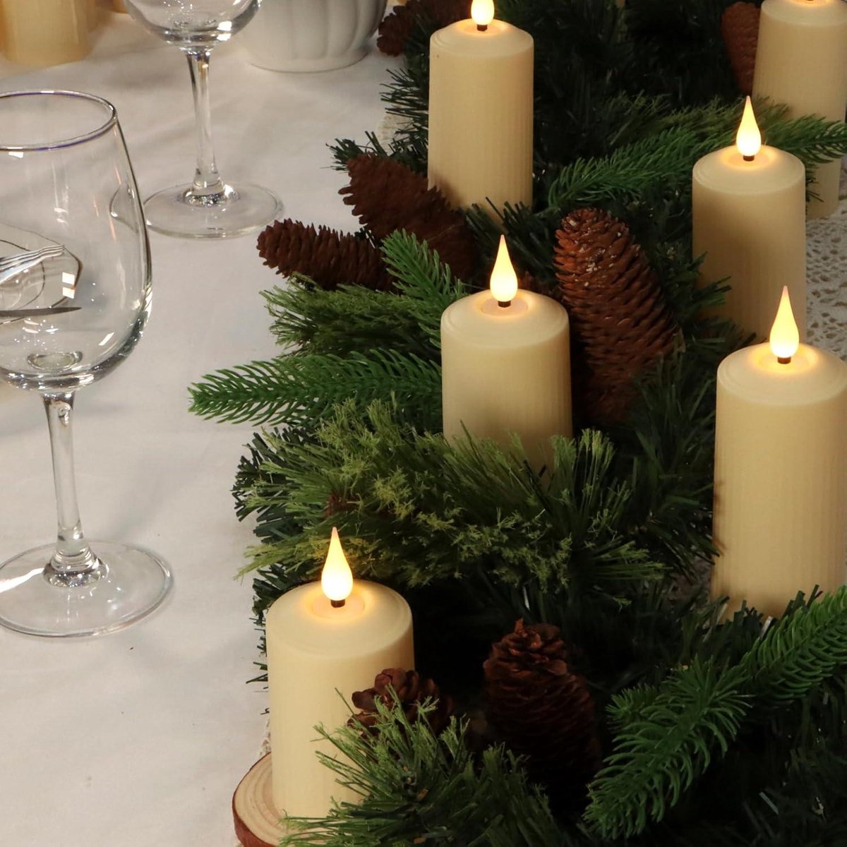 LED Candles with Moving Flame - Waterproof Rechargeable Candles - Timer Remote Control - Warm White Dimmable - Electric Flameless Pillar Candles - USB-Type-C Cable - Outdoor Use - Set of 3