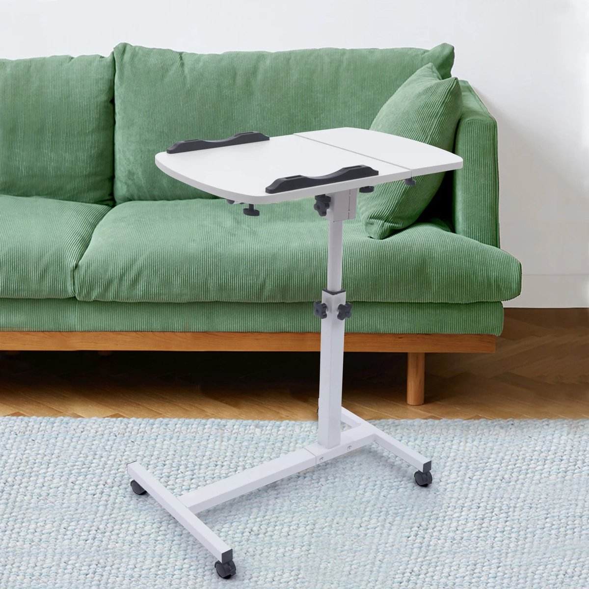 Bedside Table - Laptop Table - With Wheels - Foldable - Mobile - Height Adjustable - Work from Home - White