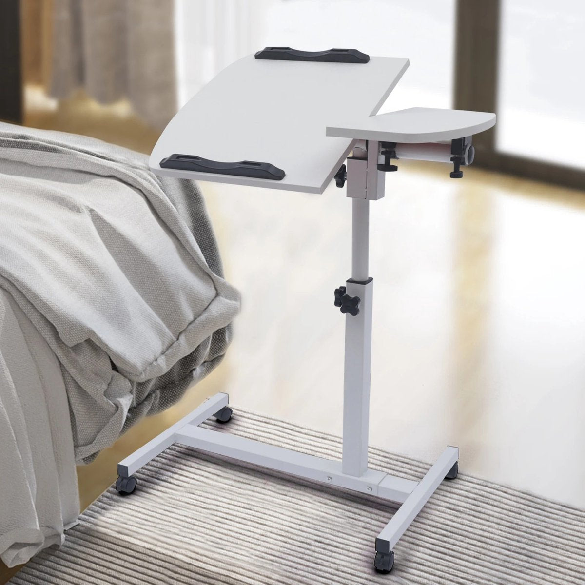 Bedside Table - Laptop Table - With Wheels - Foldable - Mobile - Height Adjustable - Work from Home - White