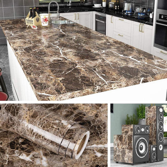 5 meter x 60 cm breed marmer plakfolie - meubelfolie voor keukenwerkblad en tafel - zelfklevende decoratiefolie