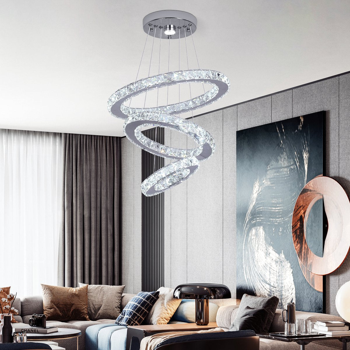Chandelix - Luxe Kristallen Kroonluchter - Woonkamer - Ringen - met Afstandsbediening en App - Dimbaar - In hoogte verstelbaar - Woonkamerverlichting - Slaapkamerverlichting - Smartlamp - Ringlamp - LED - Kristal