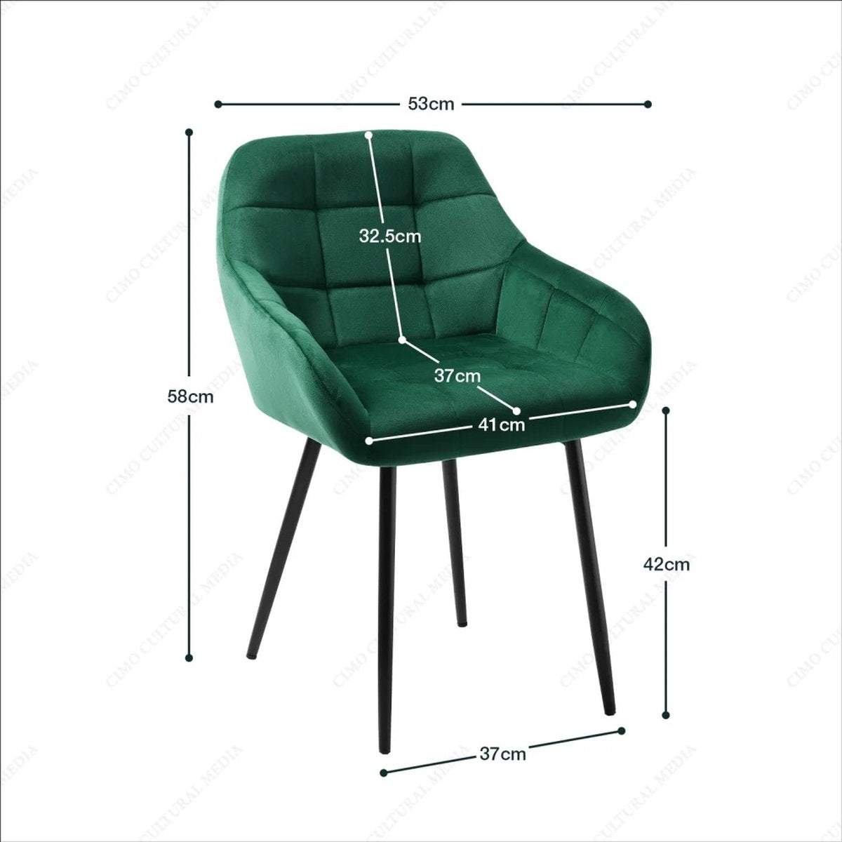 ByLoesje® Set van 4 Eetkamerstoelen Groen - Armleuningen - Fluweel - Gestoffeerd - Designstoel - Modern - Poten Zwart
