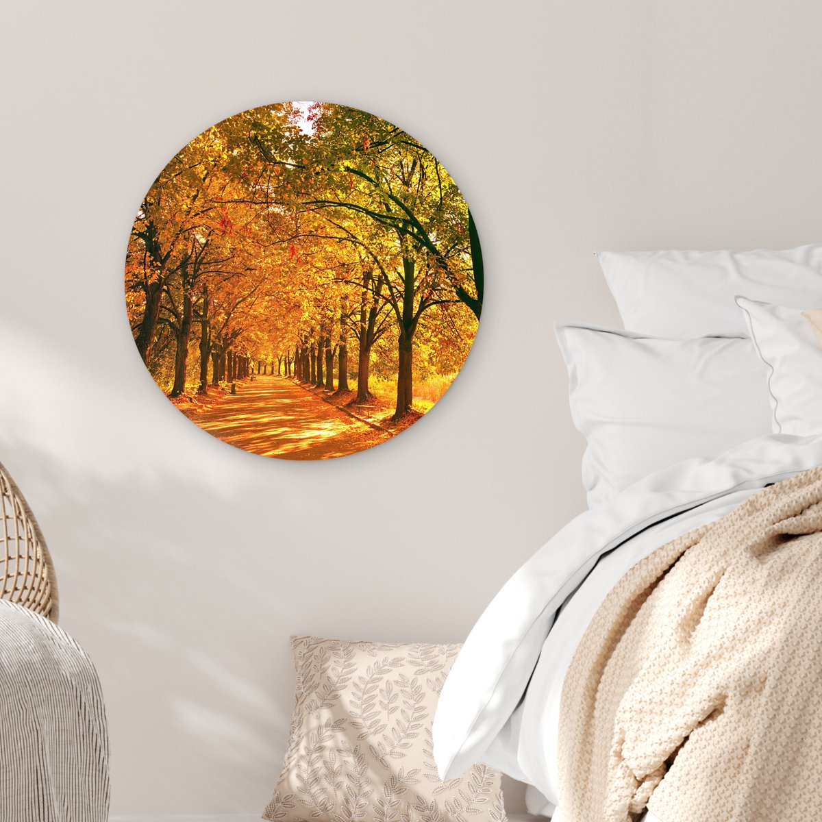 WallCircle® Muurcirkel 60x60 cm - Bos - Herfst - Seizoenen - Landelijk - Gezellig - Muurdecoratie woonkamer - Wanddecoratie slaapkamer - Kamer decoratie accessoires - Ronde schilderijen - Woonaccessoires cirkel binnen