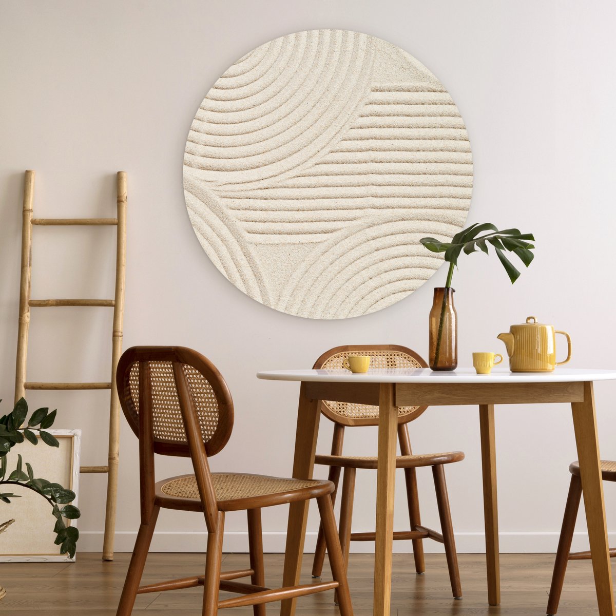 WallCircle - Wandcirkel abstract patroon 90x90 cm - Muurcirkel schilderij binnen - Wandbord rond slaapkamer - Huisdecoratie woonkamer - Wanddecoratie cirkel schilderijen - Beige slaapkamer accessoires - Muurcirkels - Wonen & interieur