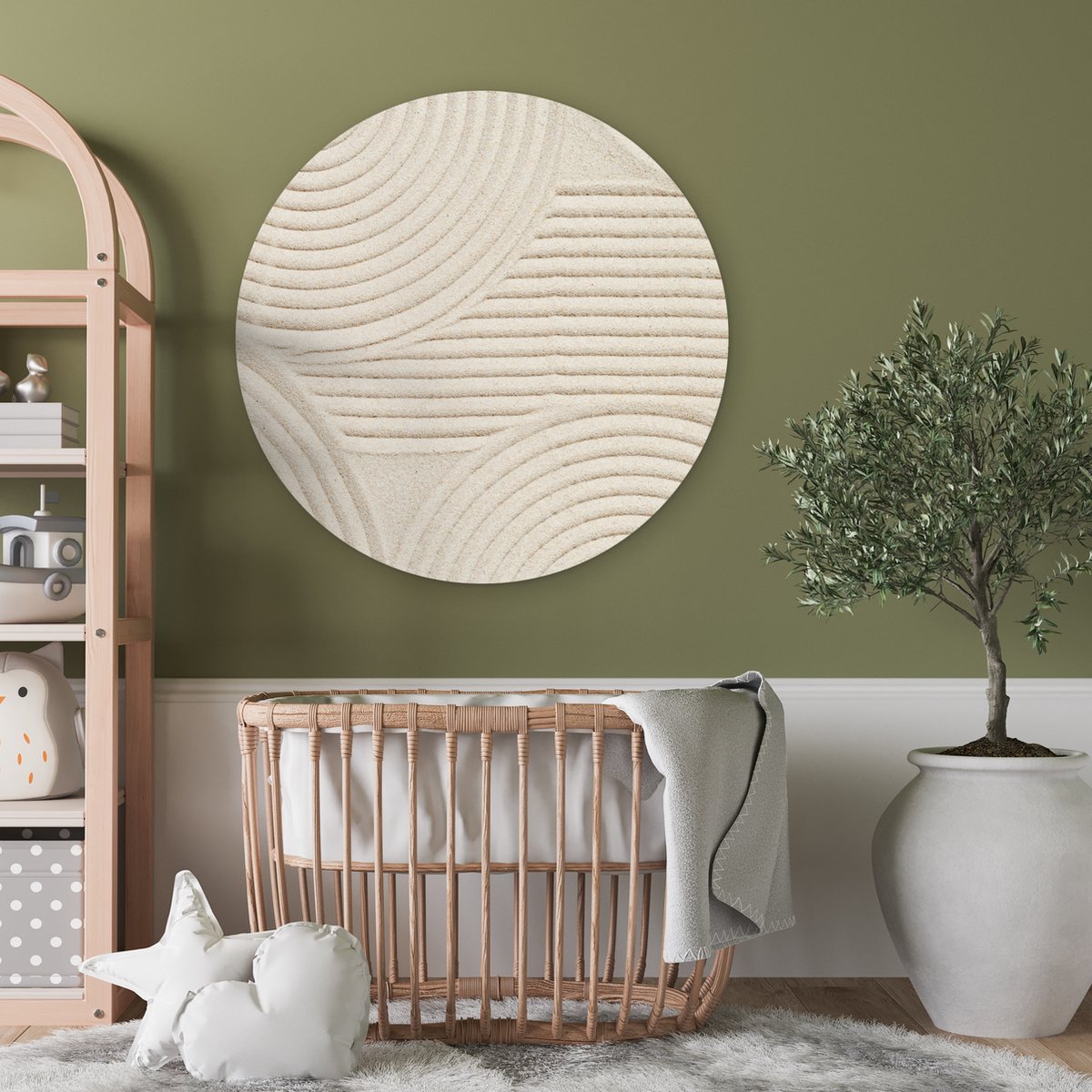 WallCircle - Wandcirkel abstract patroon 90x90 cm - Muurcirkel schilderij binnen - Wandbord rond slaapkamer - Huisdecoratie woonkamer - Wanddecoratie cirkel schilderijen - Beige slaapkamer accessoires - Muurcirkels - Wonen & interieur