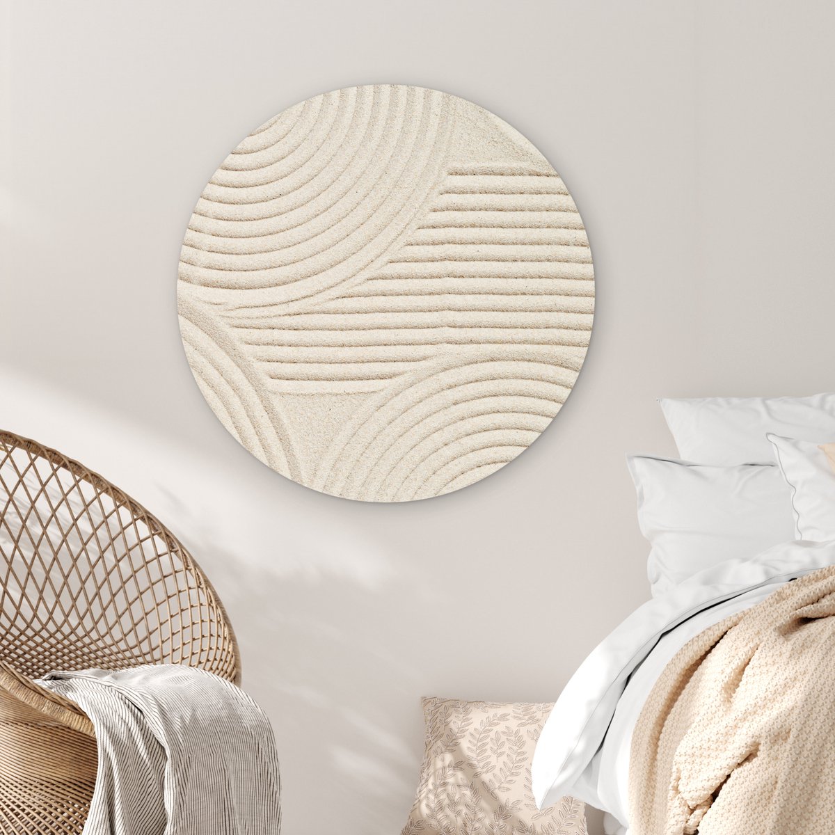 WallCircle - Wandcirkel abstract patroon 90x90 cm - Muurcirkel schilderij binnen - Wandbord rond slaapkamer - Huisdecoratie woonkamer - Wanddecoratie cirkel schilderijen - Beige slaapkamer accessoires - Muurcirkels - Wonen & interieur