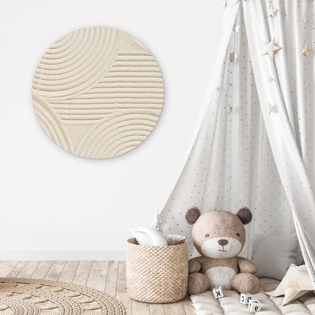 WallCircle - Wandcirkel abstract patroon 90x90 cm - Muurcirkel schilderij binnen - Wandbord rond slaapkamer - Huisdecoratie woonkamer - Wanddecoratie cirkel schilderijen - Beige slaapkamer accessoires - Muurcirkels - Wonen & interieur