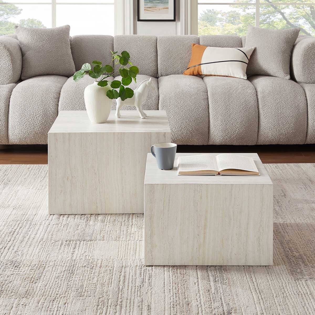 Salontafel set Jip Travertin - MDF - Vierkant - 58x58cm - Hoogte 40 cm