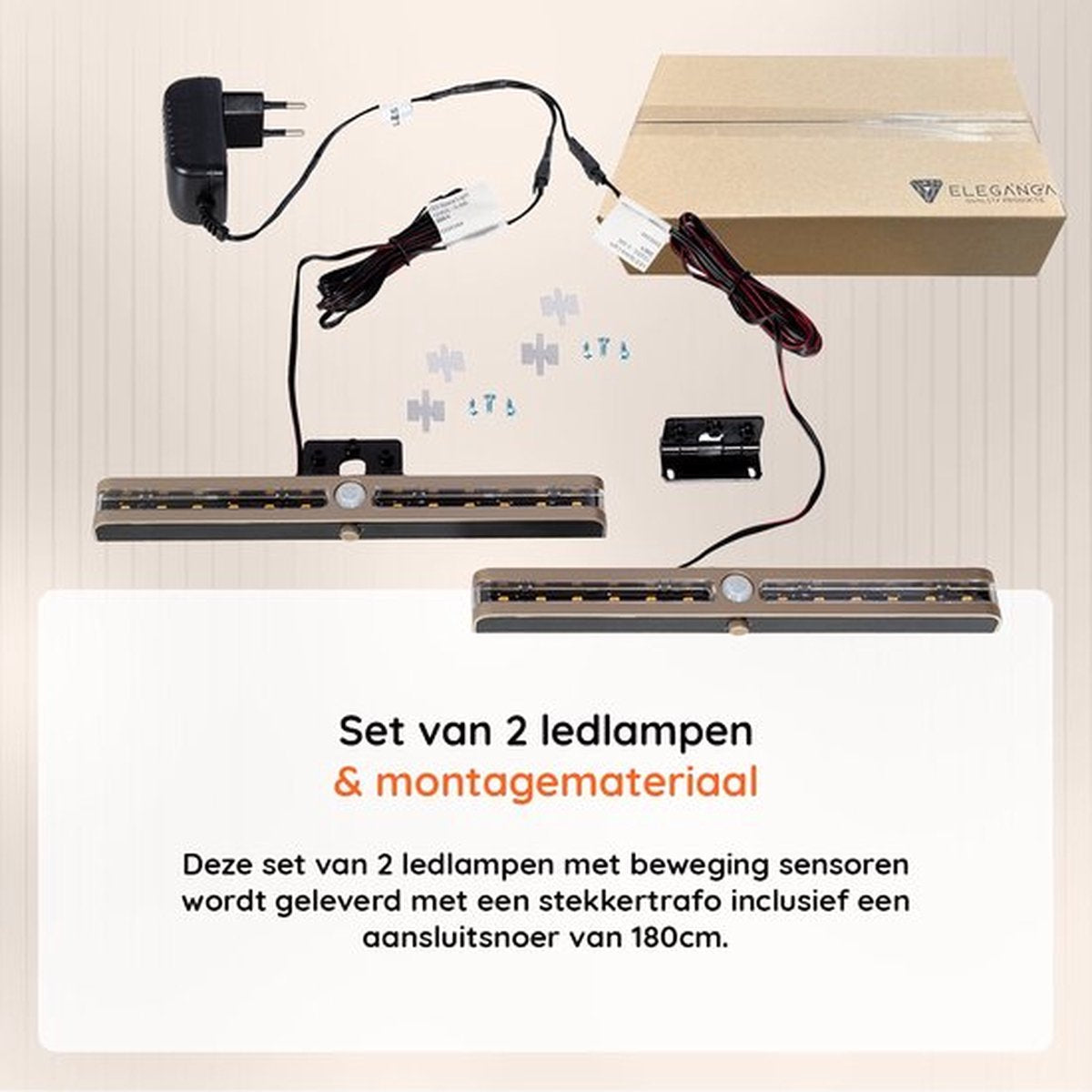 Bed LED verlichting met sensor 2 stuks - uitstapverlichting - bedlamp - nachtlamp - instelbare brandduur - Kunststof - 3400K Wit licht - 1,6 cm - RVS