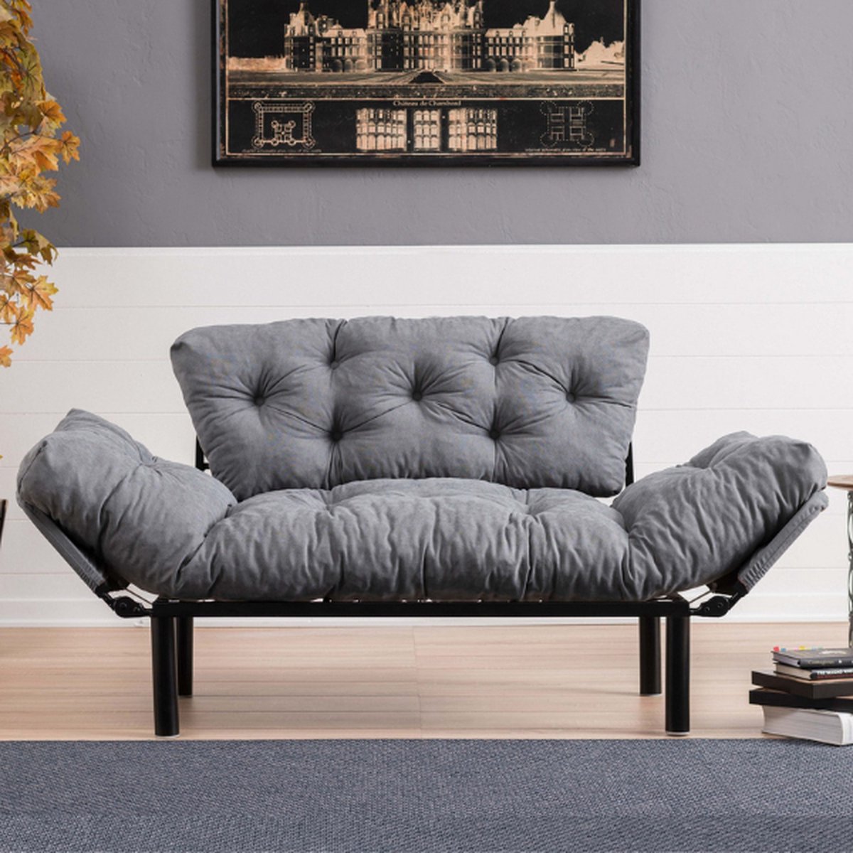 2-persoons slaapbank - Stijlvol grijs - Ruimtebesparend 155x85x73 cm