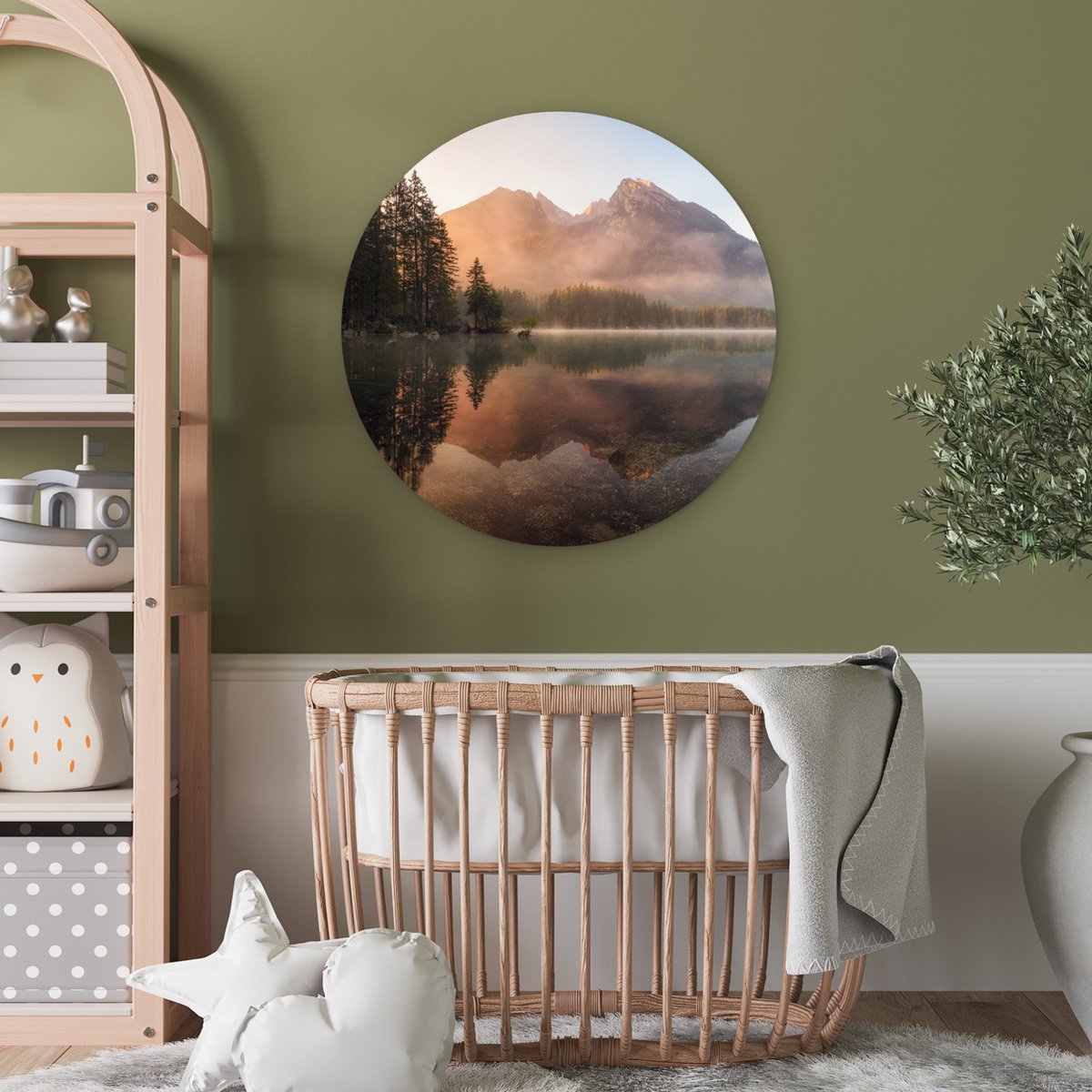 WallCircle® Wandcirkel 60x60 cm - Muurcirkel Landschap - Mist - Water - Bomen - Natuur - Planten - Muurdecoratie woonkamer - Wanddecoratie slaapkamer - Kamer decoratie accessoires - Ronde schilderijen - Woonaccessoires cirkel binnen