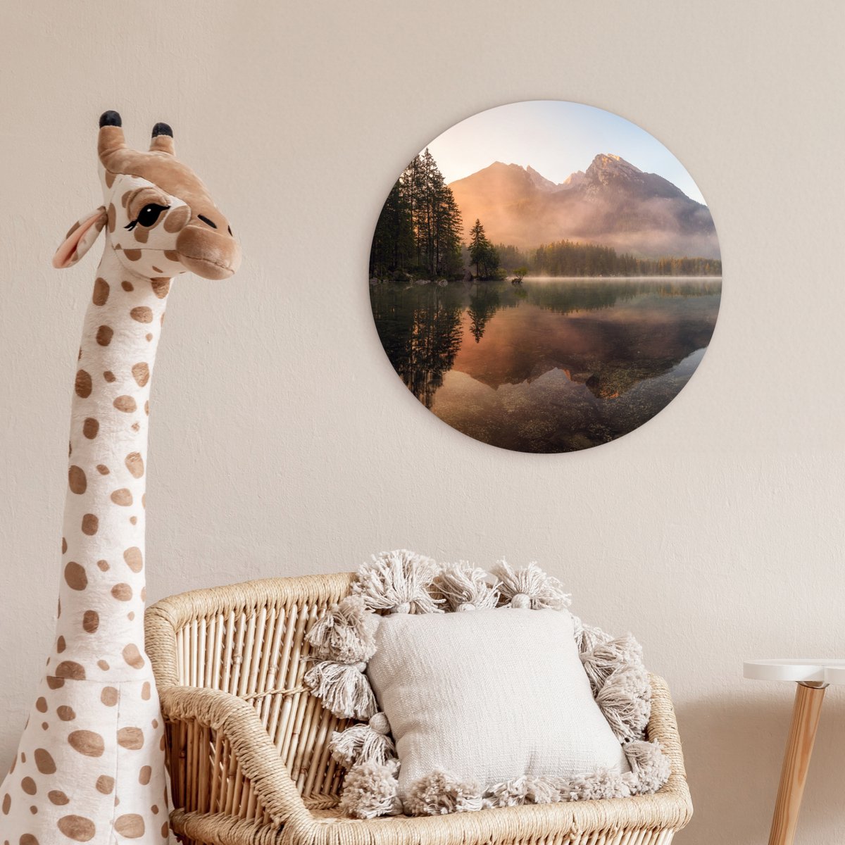WallCircle® Wandcirkel 60x60 cm - Muurcirkel Landschap - Mist - Water - Bomen - Natuur - Planten - Muurdecoratie woonkamer - Wanddecoratie slaapkamer - Kamer decoratie accessoires - Ronde schilderijen - Woonaccessoires cirkel binnen