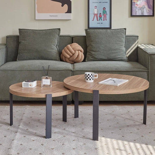 ByLoesje® Set van 2 Ronde salontafels - Hout - Donker Bruin - Woonkamer - Bijzettafel - 3 Poten