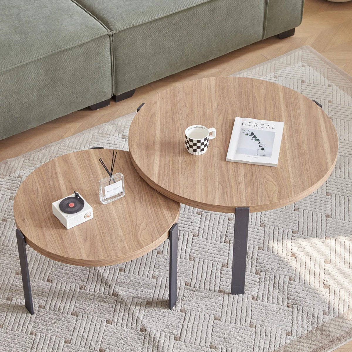 ByLoesje® Set van 2 Ronde salontafels - Hout - Donker Bruin - Woonkamer - Bijzettafel - 3 Poten