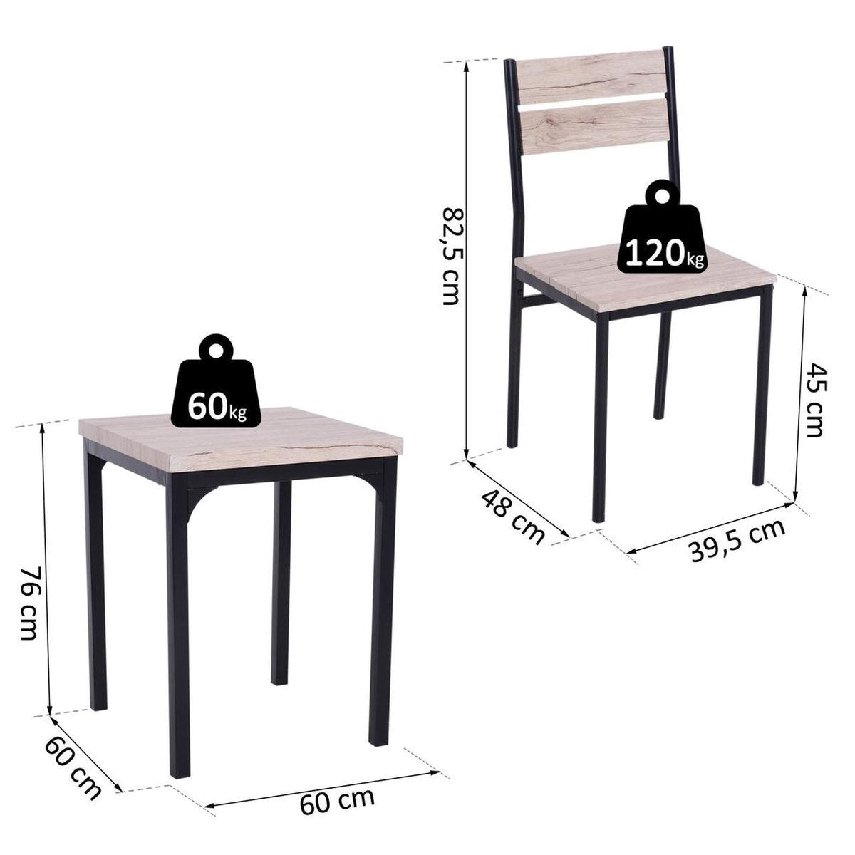 Compacte Eettafelset met 2 Stoelen - Eetkamertafel met eetkamerstoelen - Balkonset - Zitgroep - 2 Personen - Hout - Zwart