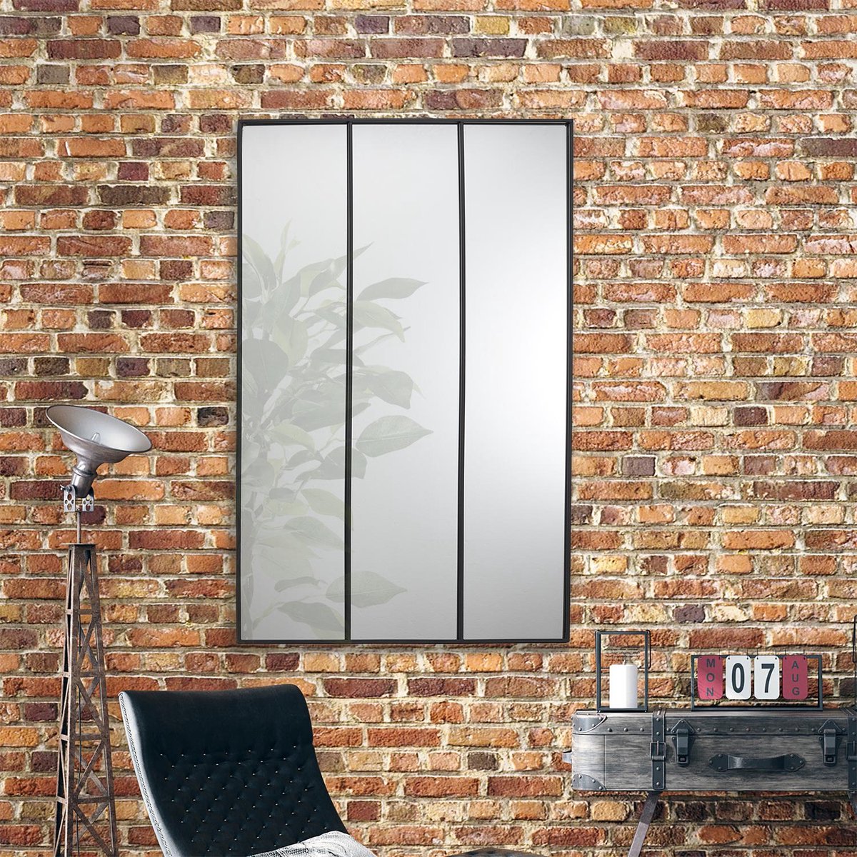 4goodz Rechthoekige Spiegel Raam Drieluik Metaal 75x115x2 cm - Zwart