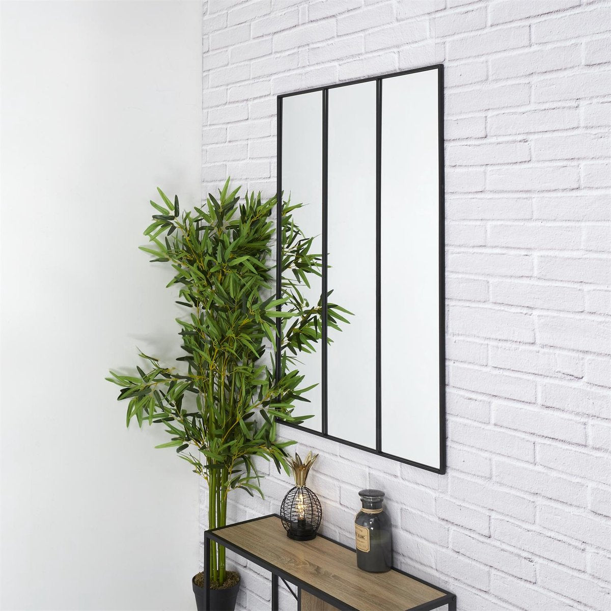 4goodz Rechthoekige Spiegel Raam Drieluik Metaal 75x115x2 cm - Zwart
