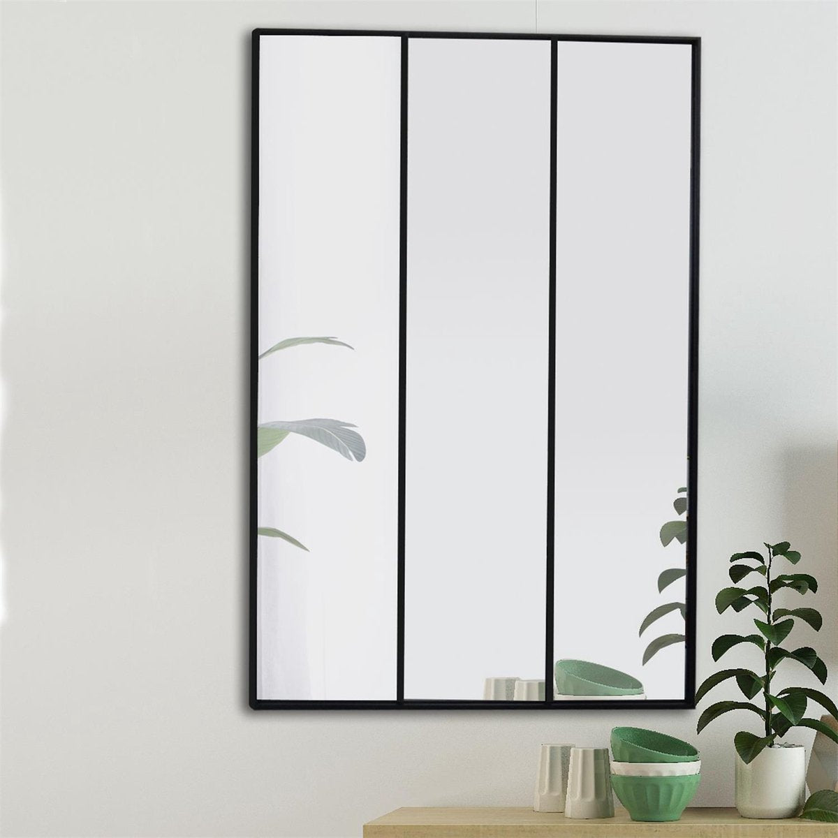 4goodz Rechthoekige Spiegel Raam Drieluik Metaal 75x115x2 cm - Zwart