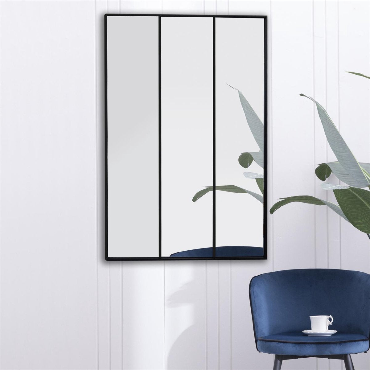 4goodz Rechthoekige Spiegel Raam Drieluik Metaal 75x115x2 cm - Zwart