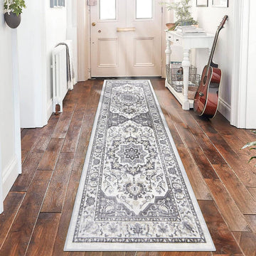 Tapijtloper voor gang - Boho - Tapijt - 60x180 cm - Loper - Grijs - Wasbaar - Antislip - Gang - Tapijt voor hal - Slaapkamer - Woonkamer - Keukenloper