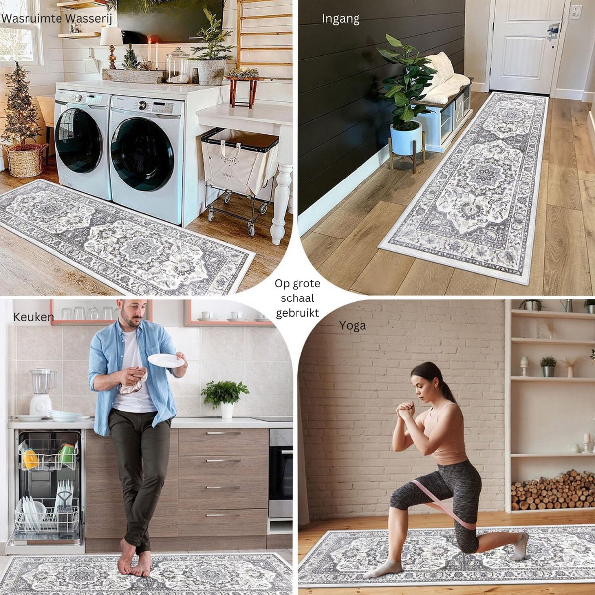 Hallway Runner - Boho - Carpet - 60x180 cm - Runner - Grey - Washable - Non-slip - Hallway - Carpet for hall - Bedroom - Living room - Kitchen runner