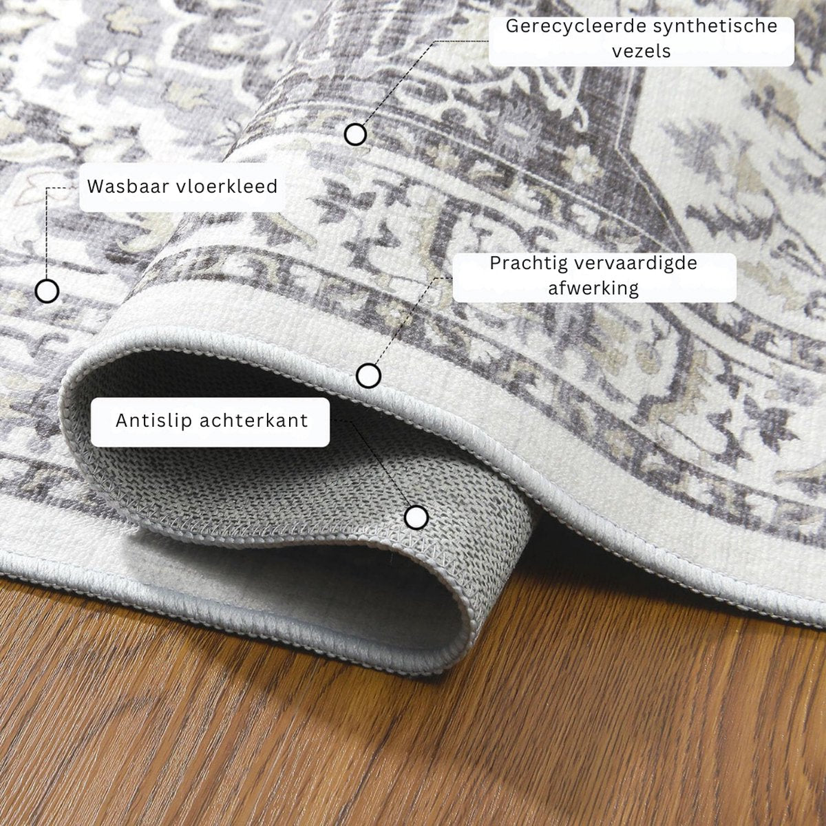 Hallway Runner - Boho - Carpet - 60x180 cm - Runner - Grey - Washable - Non-slip - Hallway - Carpet for hall - Bedroom - Living room - Kitchen runner