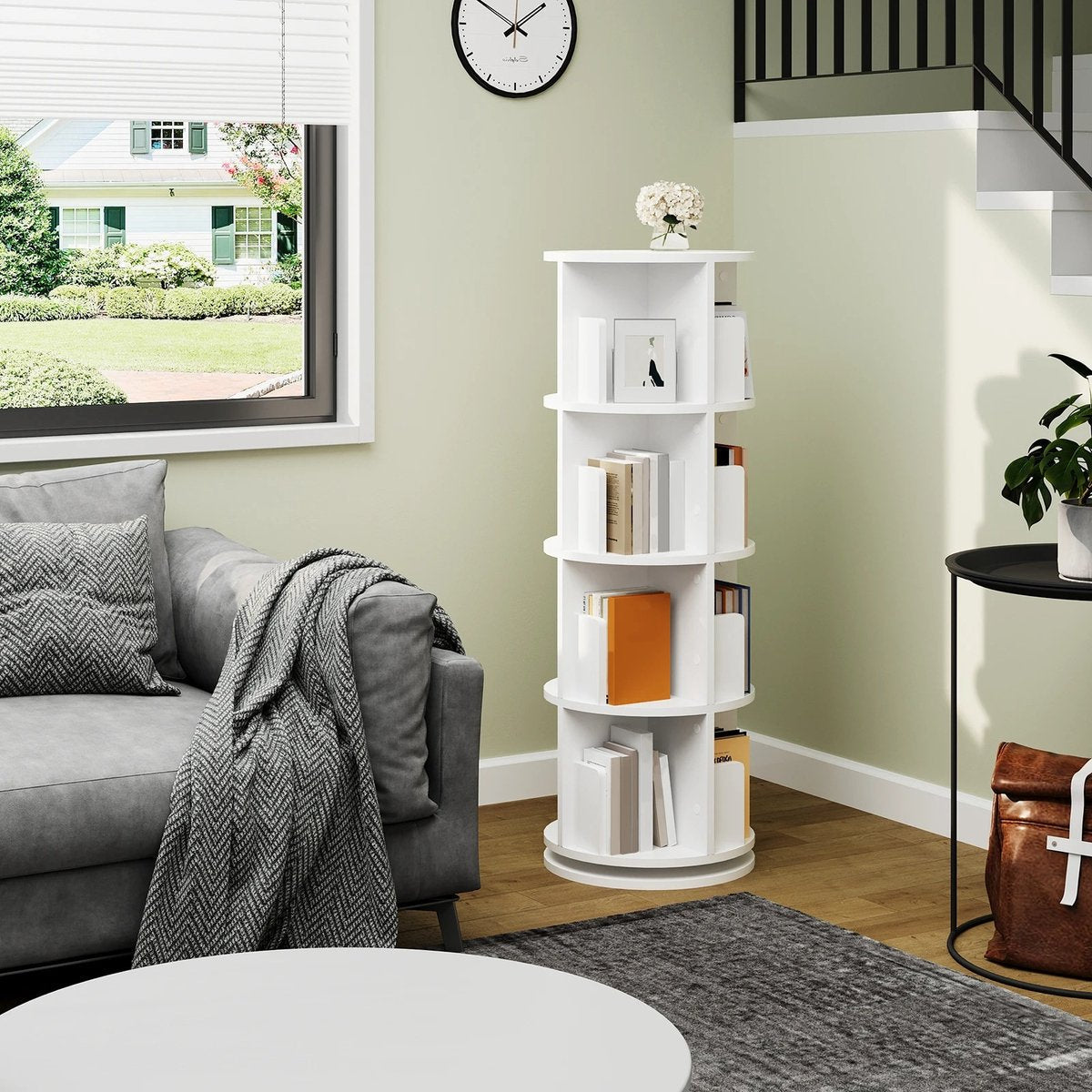 RM Store® - Roterende Boekenkast - Boekenplank - Boekenrek - Organizer - 16 Vakken - Wit - 44 x 44 x 128 cm.