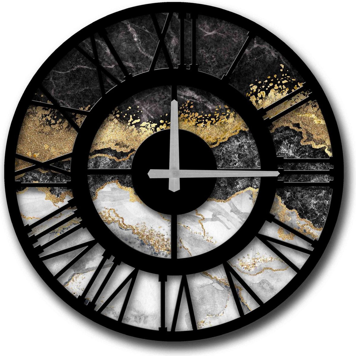 Home Accessories - Wall Clock Black/Gold/Grey - Decorative MDF Clock - Ideal for Any Interior Style - 50x50x0.5 cm