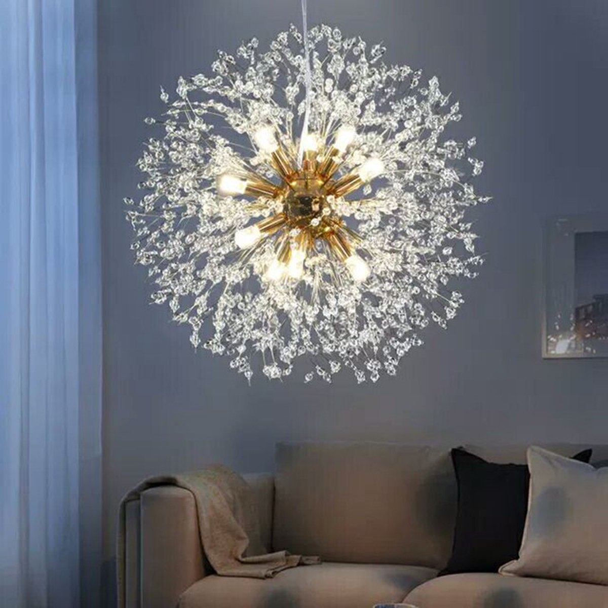 Xtraworks - Fireworks / Dandelion Chandelier - pendant light for living room or bedroom - Silver - 50cm - Including light bulbs