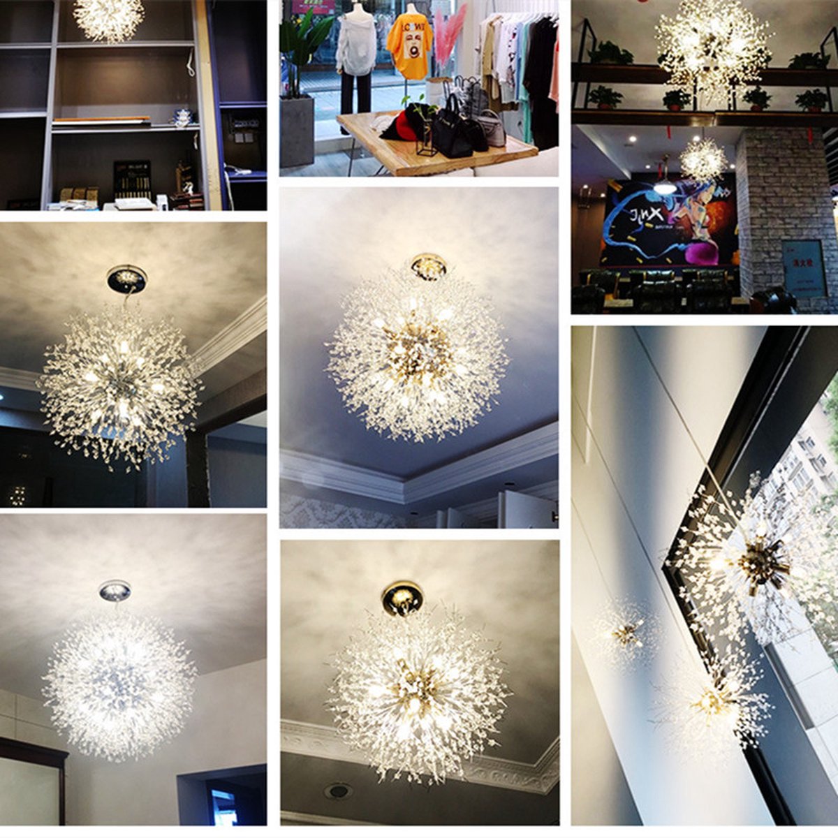 Xtraworks - Fireworks / Dandelion Chandelier - pendant light for living room or bedroom - Silver - 50cm - Including light bulbs
