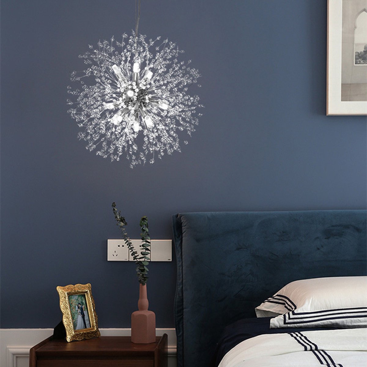 Xtraworks - Fireworks / Dandelion Chandelier - pendant light for living room or bedroom - Silver - 50cm - Including light bulbs