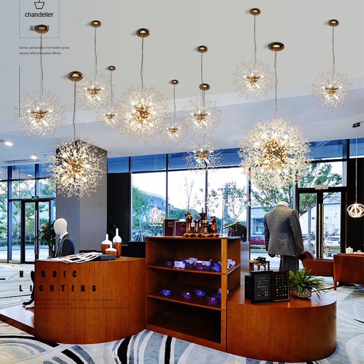 Xtraworks - Fireworks / Dandelion Chandelier - pendant light for living room or bedroom - Silver - 50cm - Including light bulbs