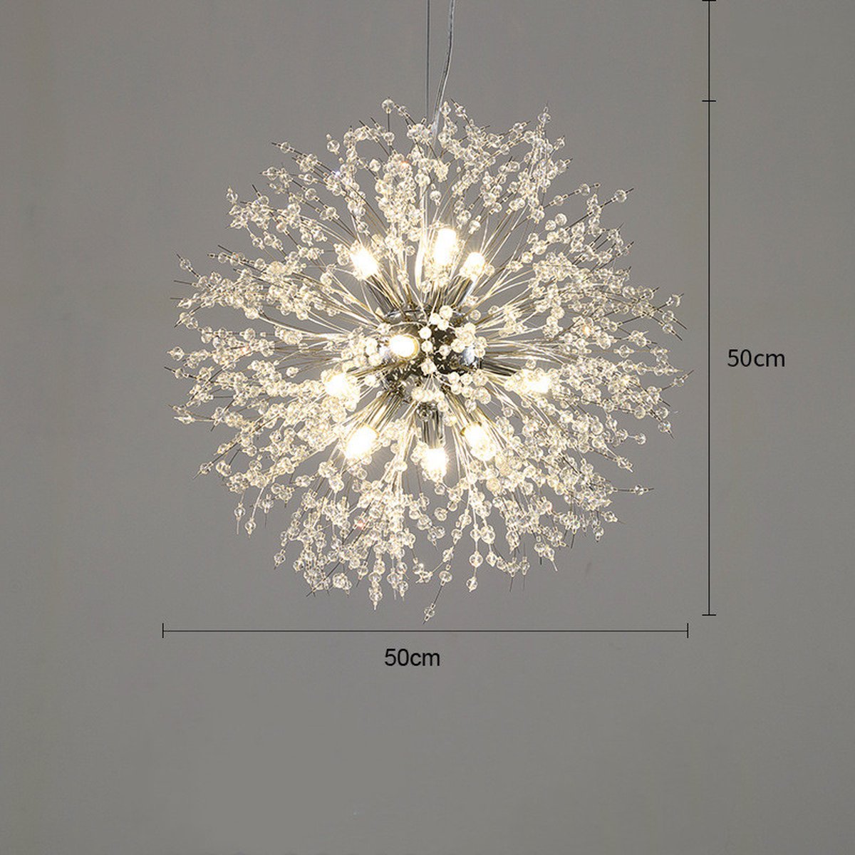 Xtraworks - Fireworks / Dandelion Chandelier - pendant light for living room or bedroom - Silver - 50cm - Including light bulbs