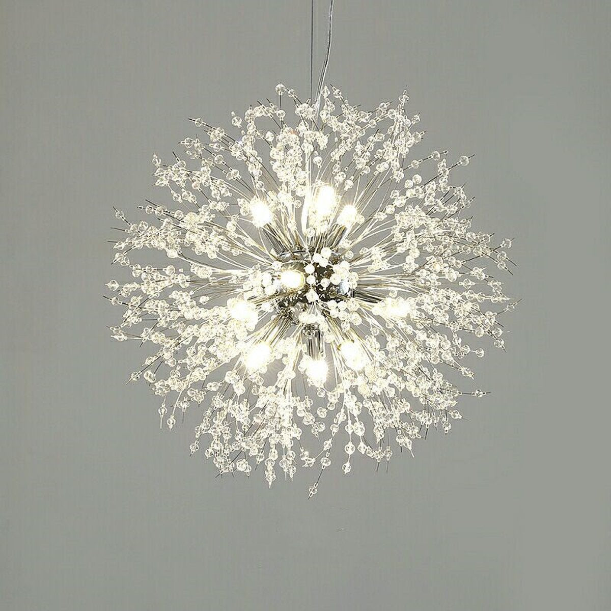 Xtraworks - Fireworks / Dandelion Chandelier - pendant light for living room or bedroom - Silver - 50cm - Including light bulbs
