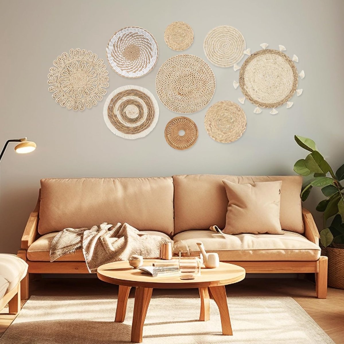 Boho rotan bloemenmandje wanddecoratie (bruin-B)