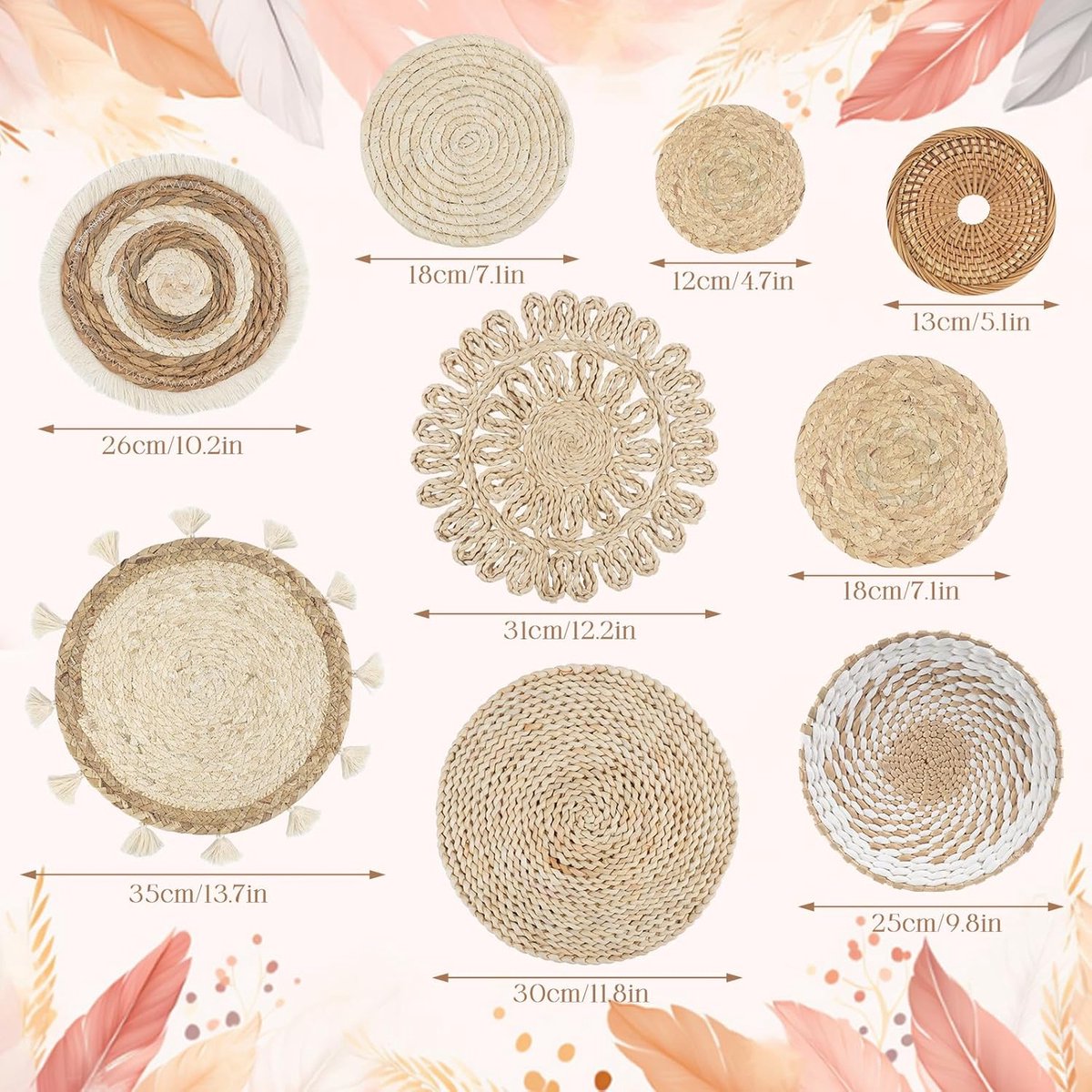 Boho rotan bloemenmandje wanddecoratie (bruin-B)