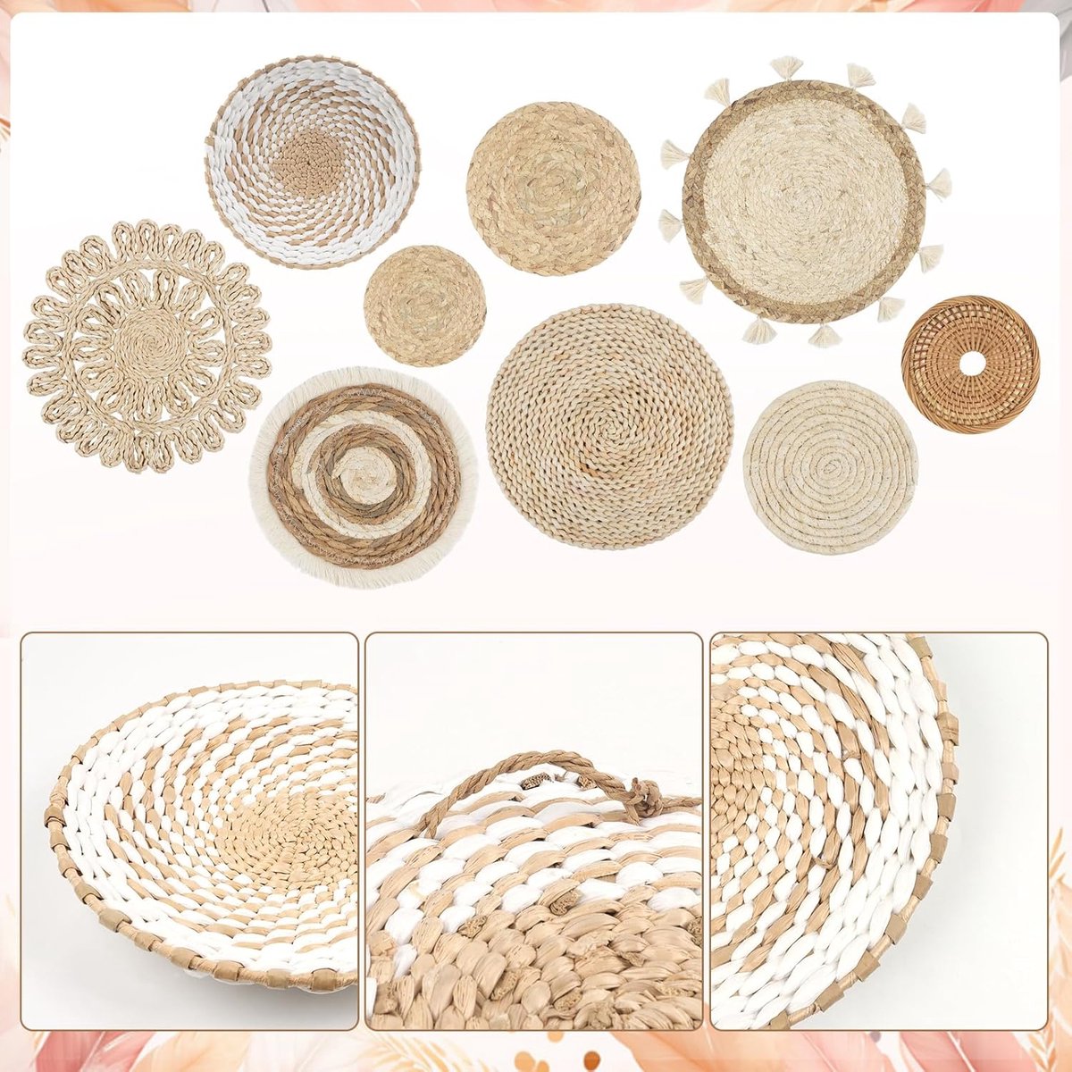 Boho rotan bloemenmandje wanddecoratie (bruin-B)