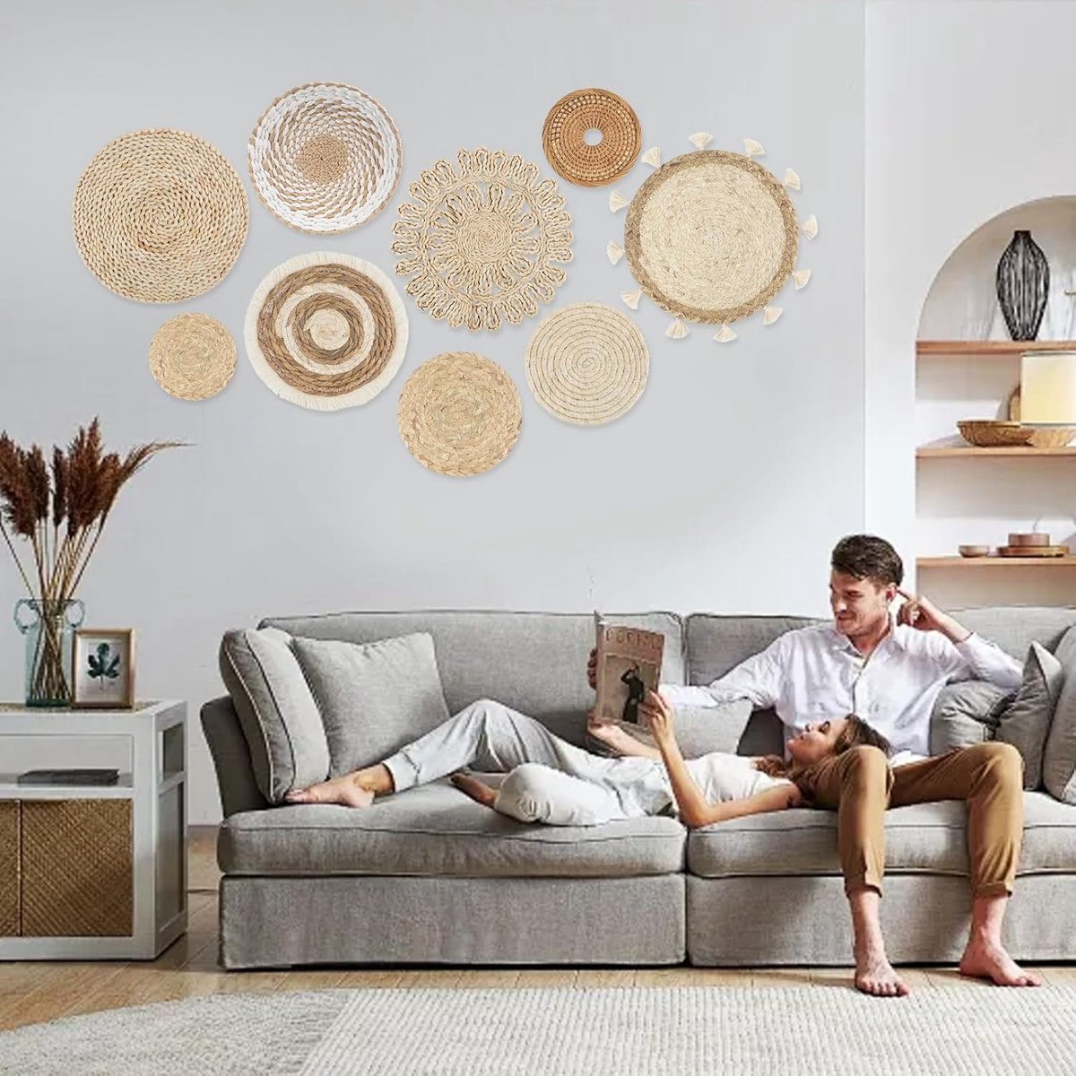 Boho rotan bloemenmandje wanddecoratie (bruin-B)