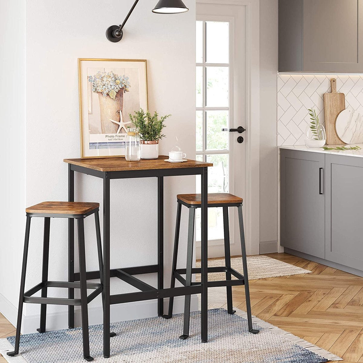 Bartafel, bartafel, hoge keukentafel, lessenaar met stabiel stalen frame, 60 x 60 x 92 cm, eenvoudige montage, keuken, industriële stijl, vintage bruin-zwart LBT25X