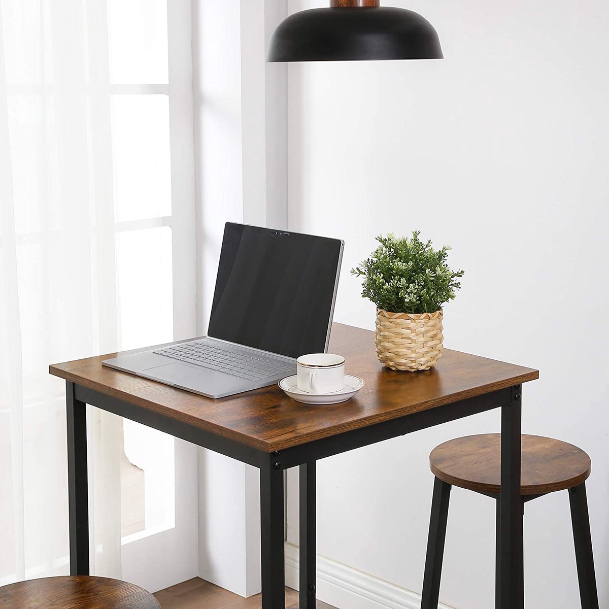 Bartafel, bartafel, hoge keukentafel, lessenaar met stabiel stalen frame, 60 x 60 x 92 cm, eenvoudige montage, keuken, industriële stijl, vintage bruin-zwart LBT25X