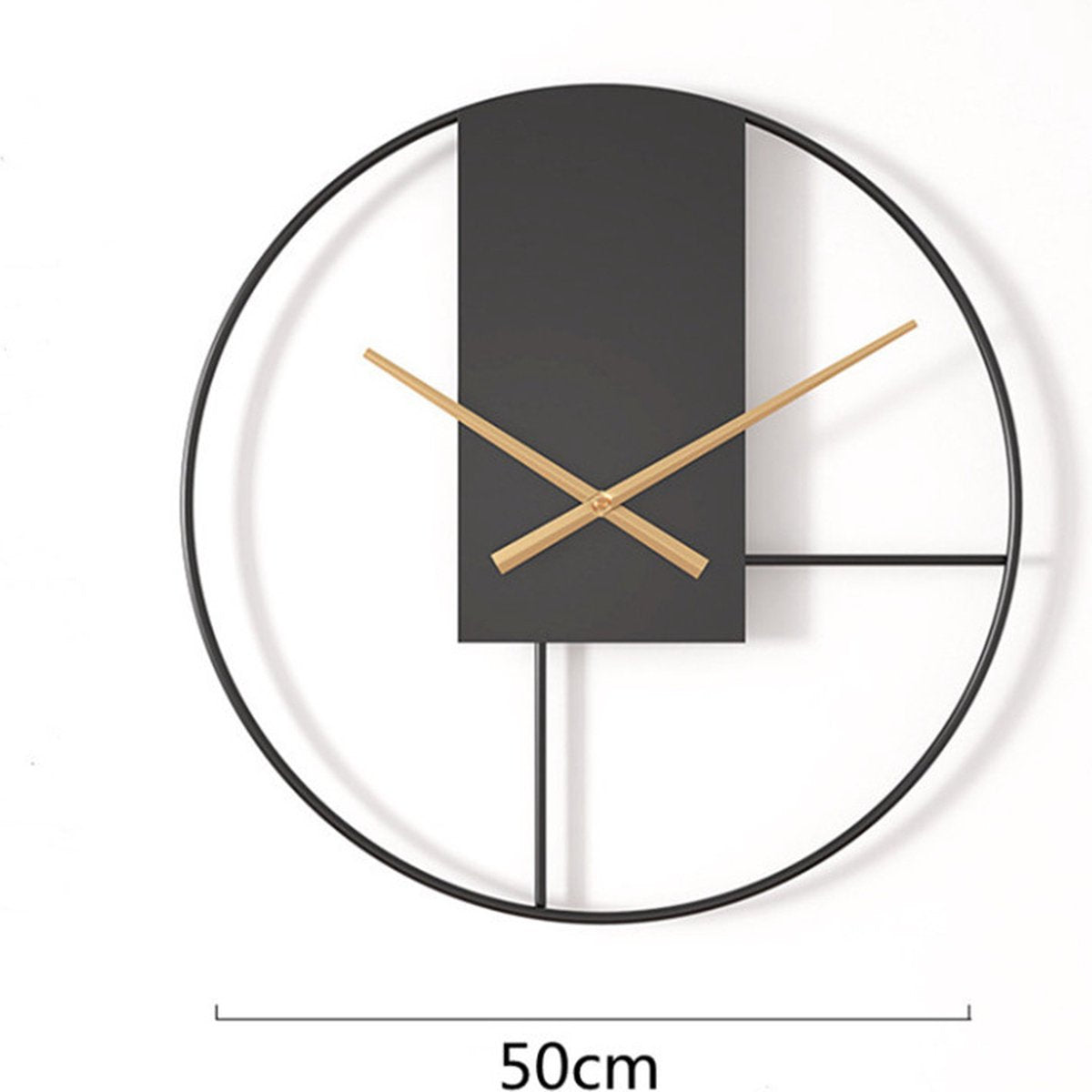 50cm Stijlvolle Scandinavische Metalen Wandklok met Stille Schoonheid-zwart/goud