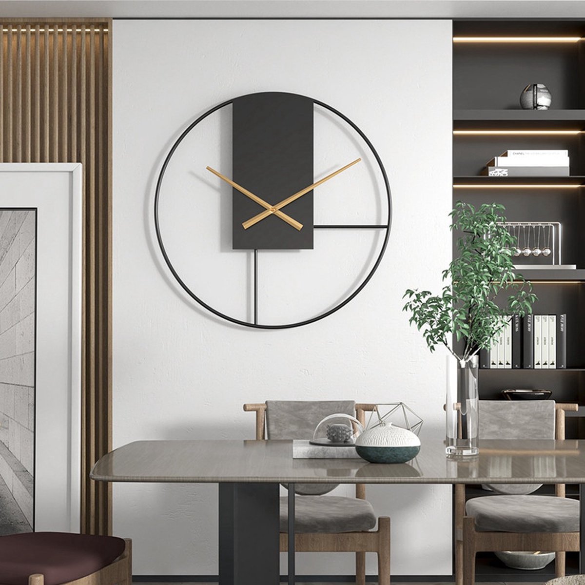 50cm Stijlvolle Scandinavische Metalen Wandklok met Stille Schoonheid-zwart/goud