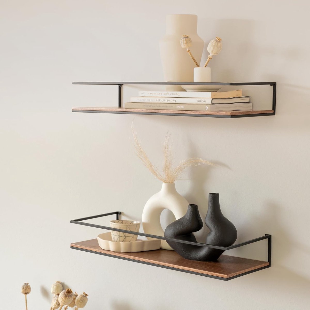 Stylish Floating Wall Shelf Set of Wood and Metal for Every Room