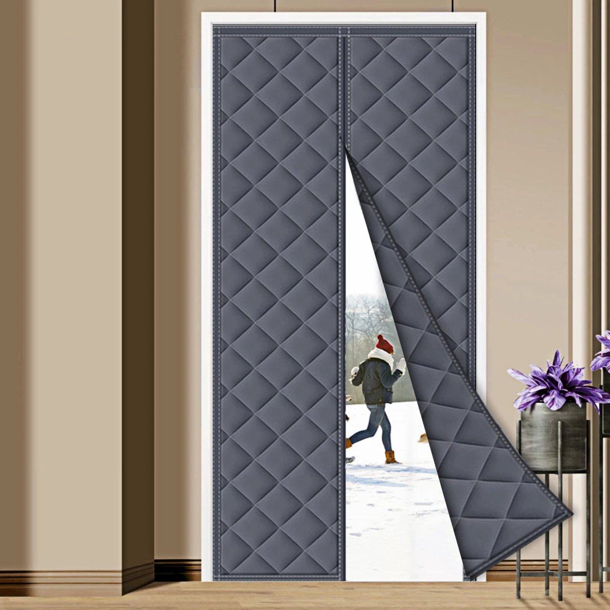 Thermisch Gordijn - 110x220cm - Deurgordijn - Koudbescherming - Isolerend Gordijn - Winddicht - Grijs