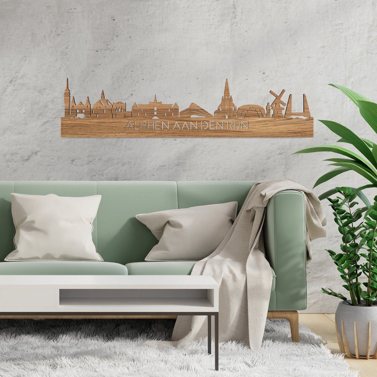 Skyline Alphen aan den Rijn Eikenhout - 80 cm - Woondecoratie - Wanddecoratie - Meer steden beschikbaar - Woonkamer idee - City Art - Steden kunst - Cadeau voor hem - Cadeau voor haar - Jubileum - Trouwerij - WoodWideCities