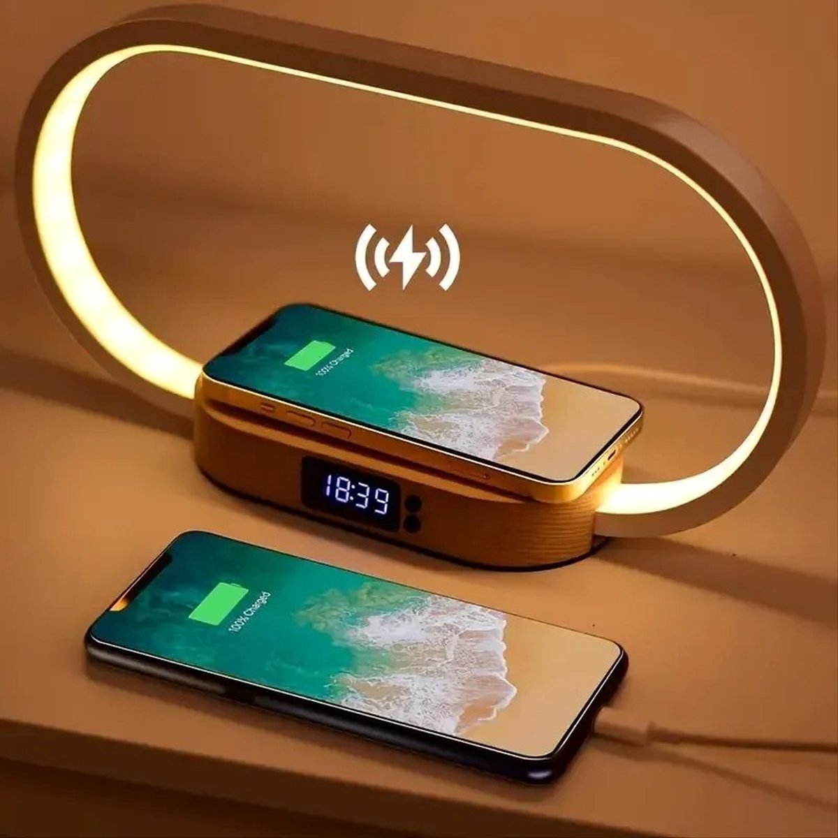 Slaapkamerlamp - Draadloze oplader iPhone - Nachtkastjelamp - Draadloze opladers - Digitale klok - LED-licht - Geschikt voor iPhone