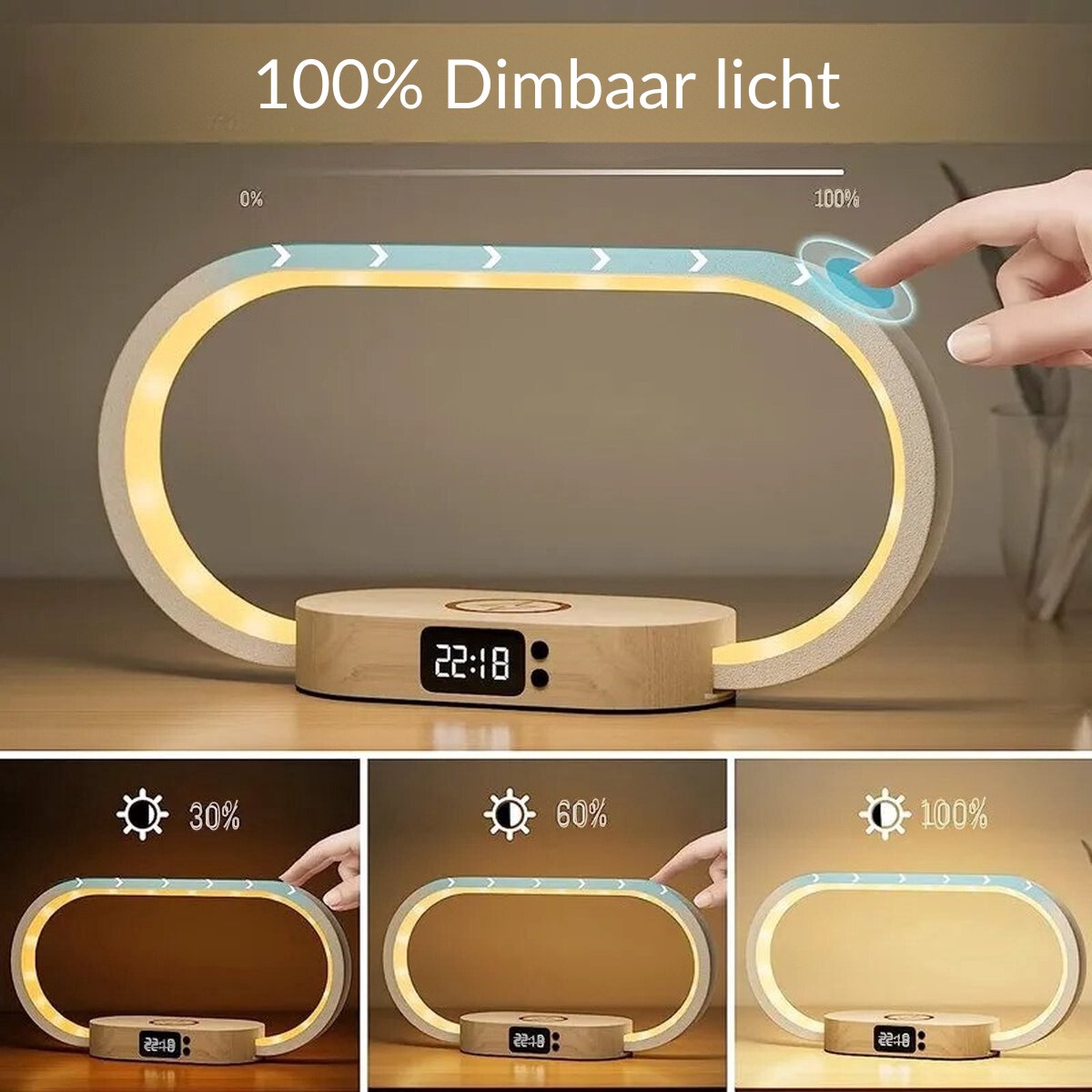 Slaapkamerlamp - Draadloze oplader iPhone - Nachtkastjelamp - Draadloze opladers - Digitale klok - LED-licht - Geschikt voor iPhone