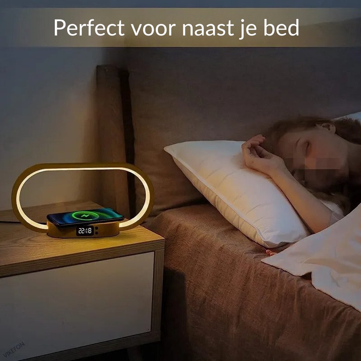 Slaapkamerlamp - Draadloze oplader iPhone - Nachtkastjelamp - Draadloze opladers - Digitale klok - LED-licht - Geschikt voor iPhone